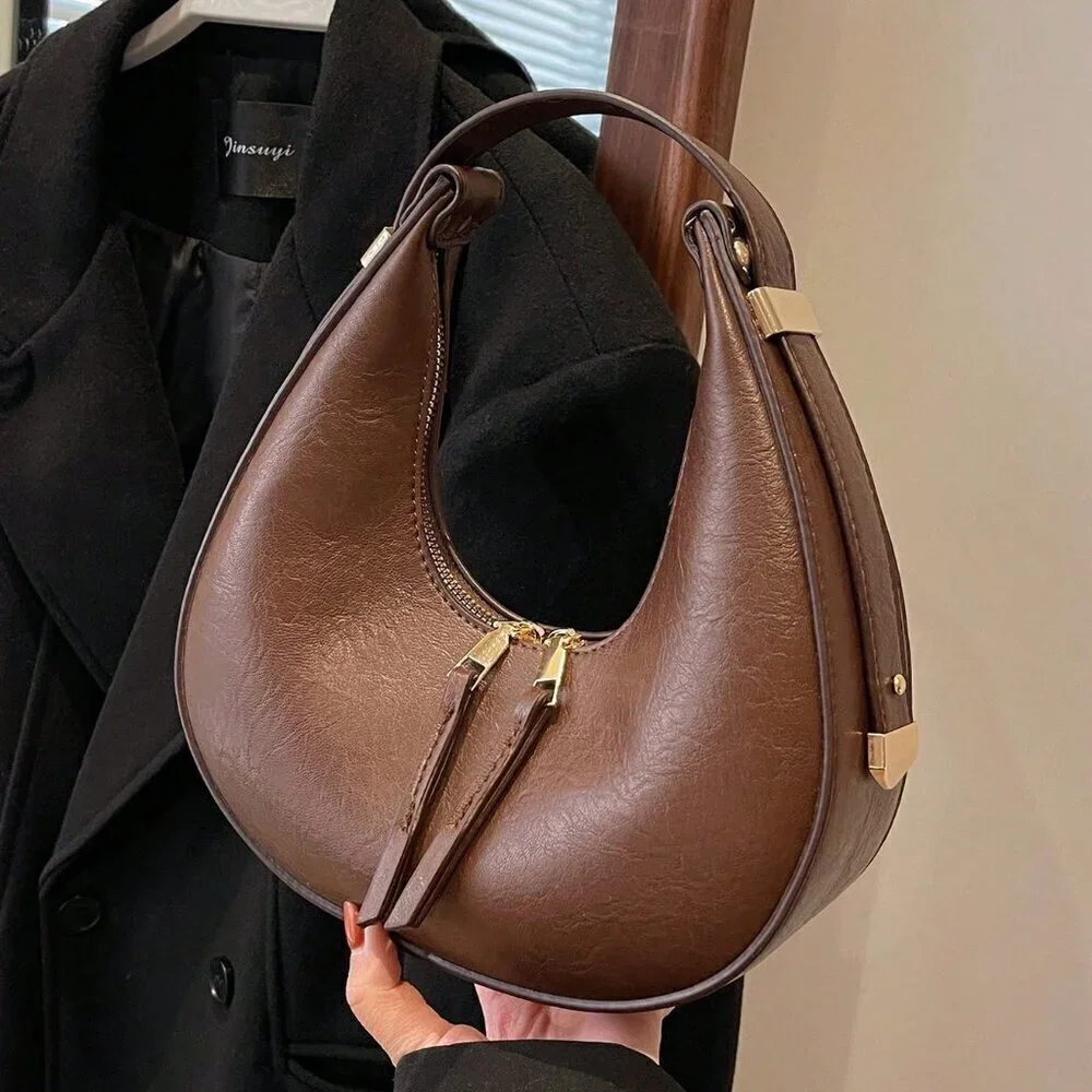 Coffee Brown Elegant Women's Textured Soft Leather Bag